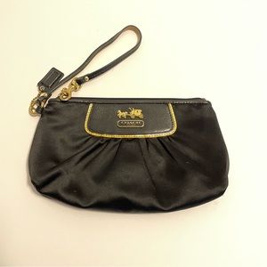 Coach Black Satin with Iconic Gold Carriage Clutch/Wristlet